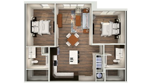 Floor plan for 2 beds, 2 baths, 1206 sqft